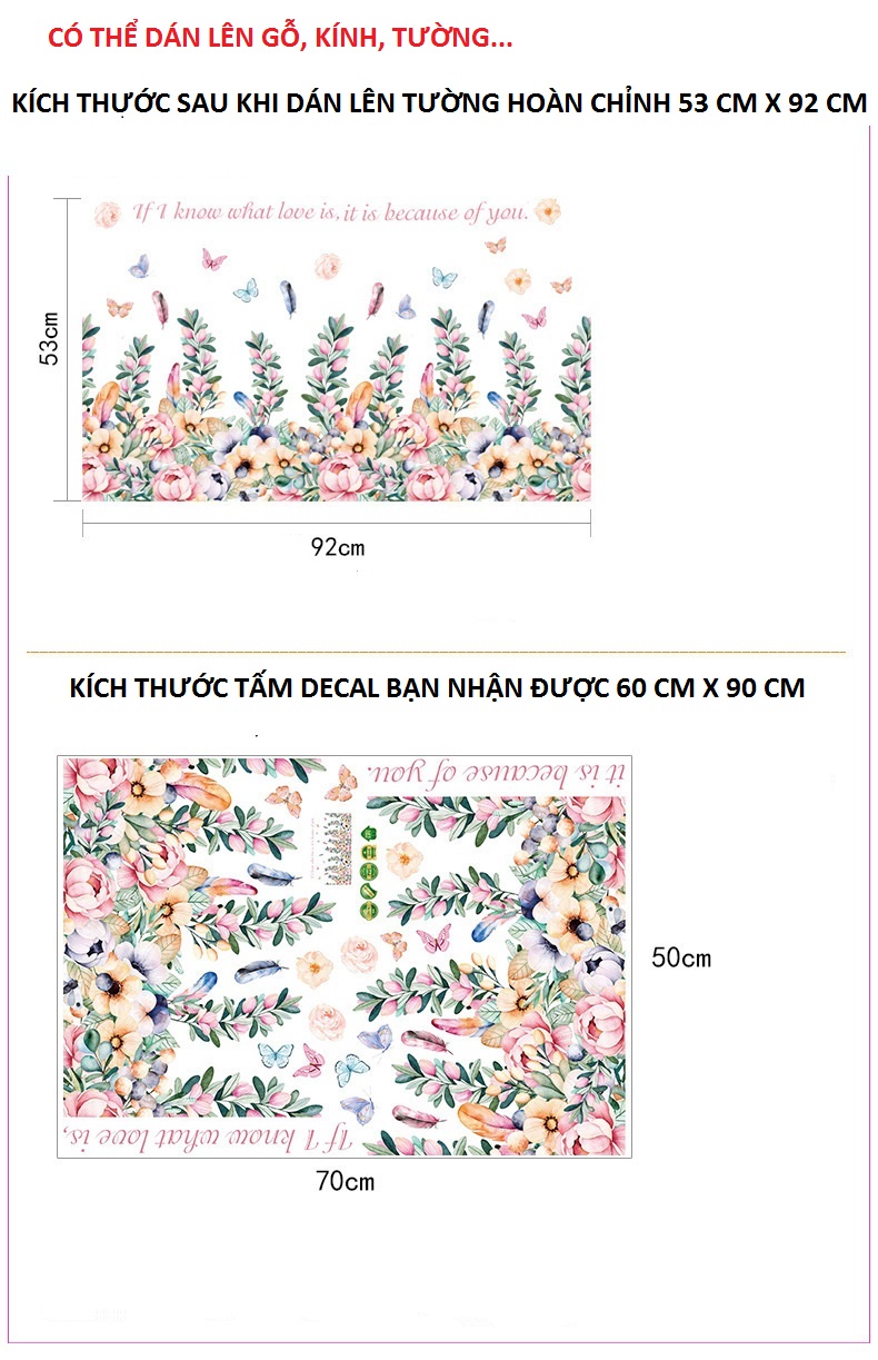 Decal dán kính tường vườn hoa sắc màu Nở Rộ