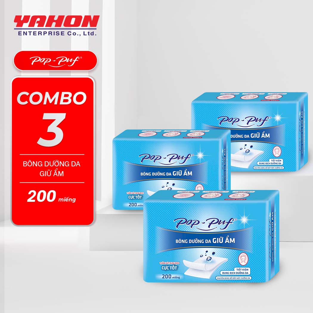 Combo 3 Hộp Bông Dưỡng Da Giữ Ẩm POP-PUF Airlaid, 200 Miếng/Hộp