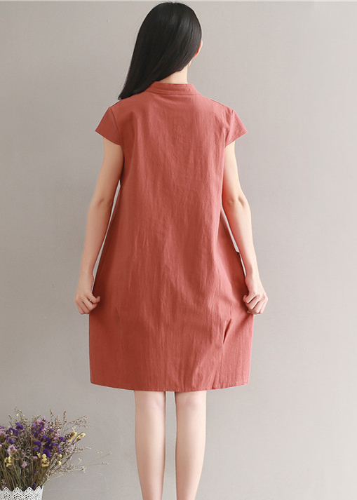 Đầm suông chất đũi cổ trụ phối túi bên hông, chất vải mềm mát thích hợp mùa hè, thời trang Hàn Quốc