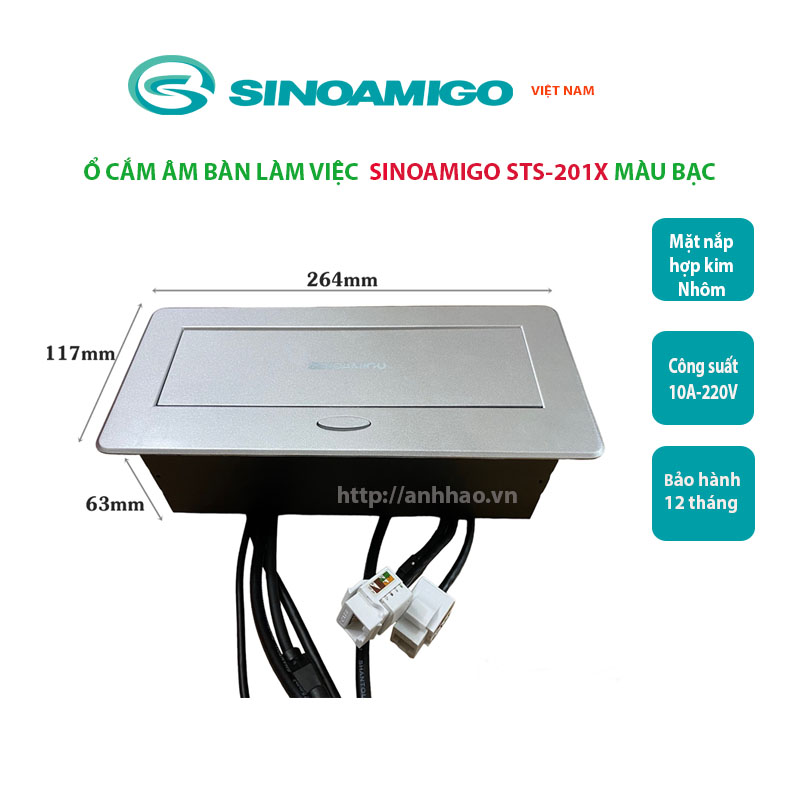 Ổ điện âm bàn văn phòng Sinoamigo STS-201X/B, tích hợp đầy đủ ổ cắm điện, hdmi, vga, usb, Lan - Hàng chính hãng
