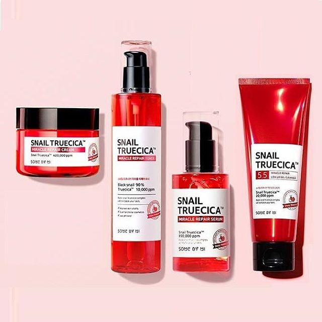 Bộ 4 sản phẩm dưỡng phục hồi da, cải thiện sẹo lõm Some By Mi Snail Truecica Miracle Repair