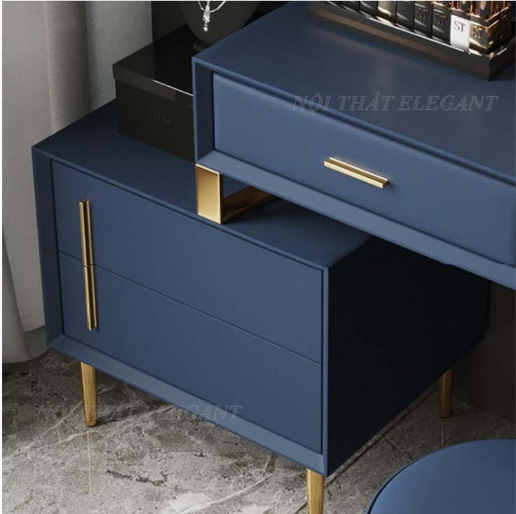 Bộ bàn trang điểm cao cấp Vanity, kiểu dáng hiện đại, màu sắc trang nhã, sản phẩm gồm gương Bỉ và ghế – EL-TD07