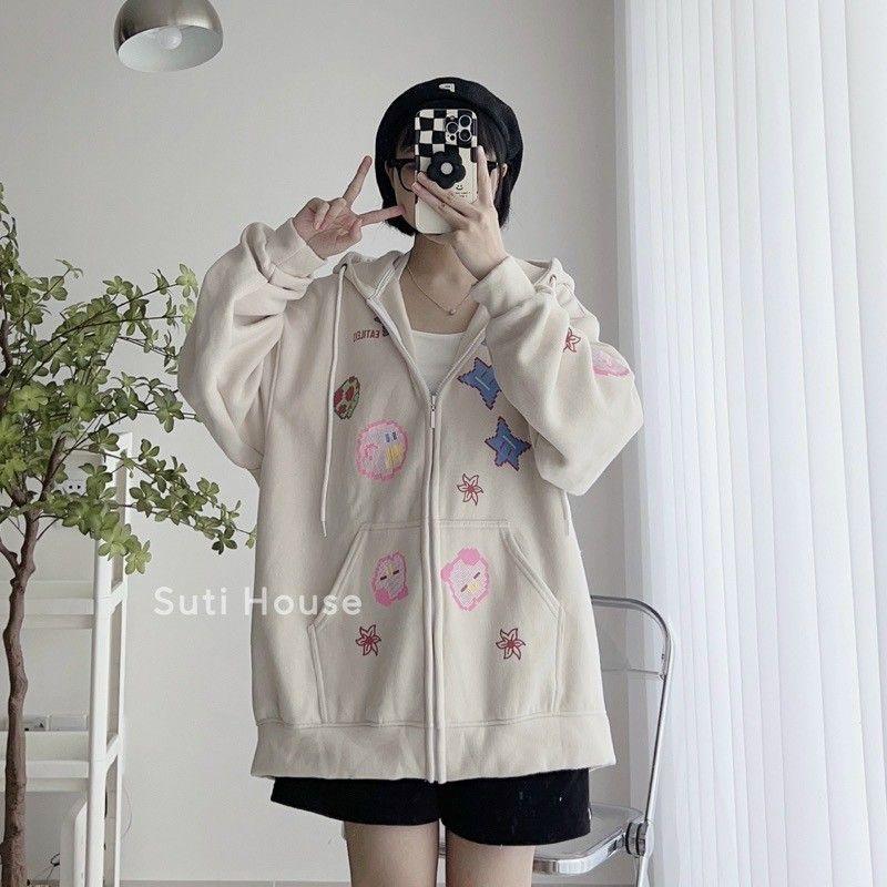 Áo khoác nỉ bông 2 lớp Zip kéo form rộng icon Trái Tim Game Cute unisex nam nữ,Mẫu hoodie nữ hottrend có video ảnh thật