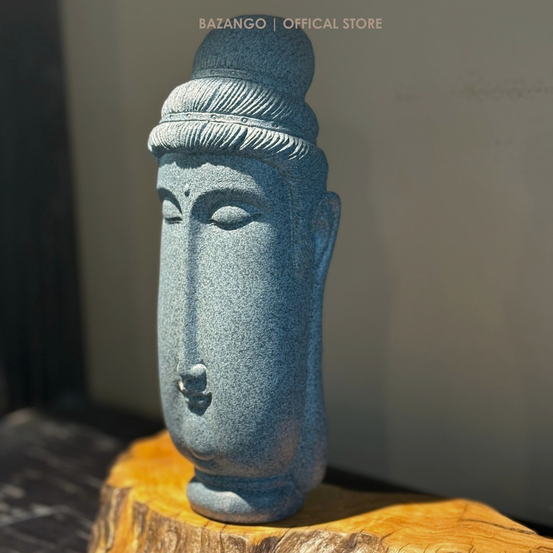 Tượng Phật trang trí kèm đế gỗ tự nhiên - Chất liệu bột đá - Bazango - Trang trí nhà