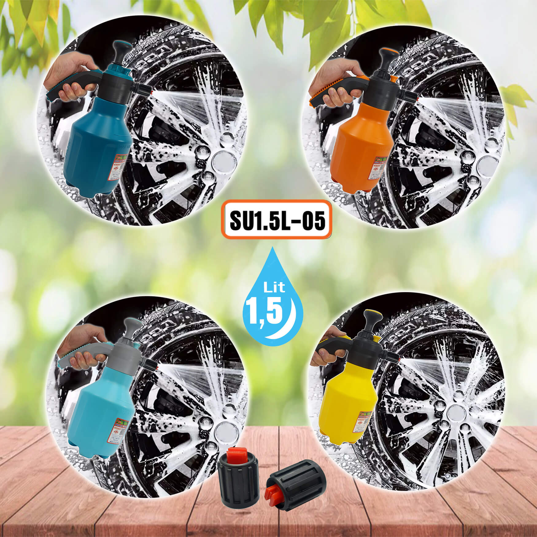 Bình Xịt Bọt Tuyết Rửa Xe Mini, Thể Tích 1,5 Lit SU1.5L-05, Nhiều Màu Tùy Chọn, Bảo Hành 1 Tháng, Thiết Kế Kiểu Dáng Tiện Lợi, Khóa Xịt Tự Động Rảnh Tay, Chất Liệu Nhựa HDPE Siêu Bền,