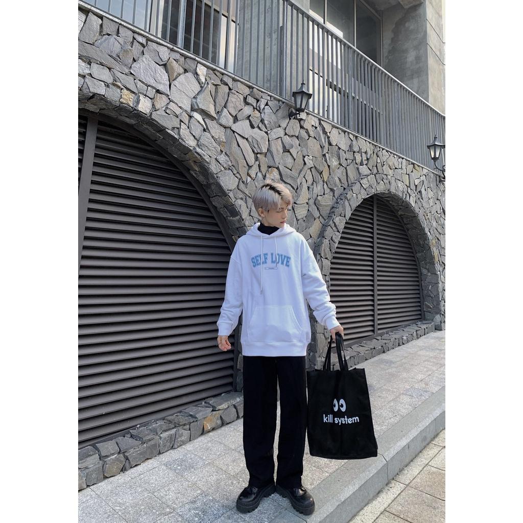 Áo khoác hoodie Kill System Selflove oversize có nón nam nữ, vải nỉ bông chân cua, nhiều màu phong cách unisex