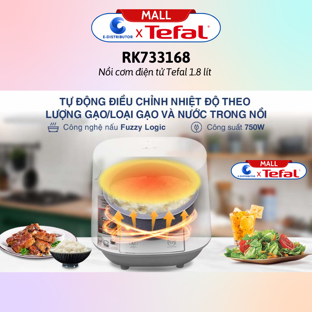 Nồi cơm điện tử Tefal 1.8 lít RK733168 - Hàng Chính Hãng