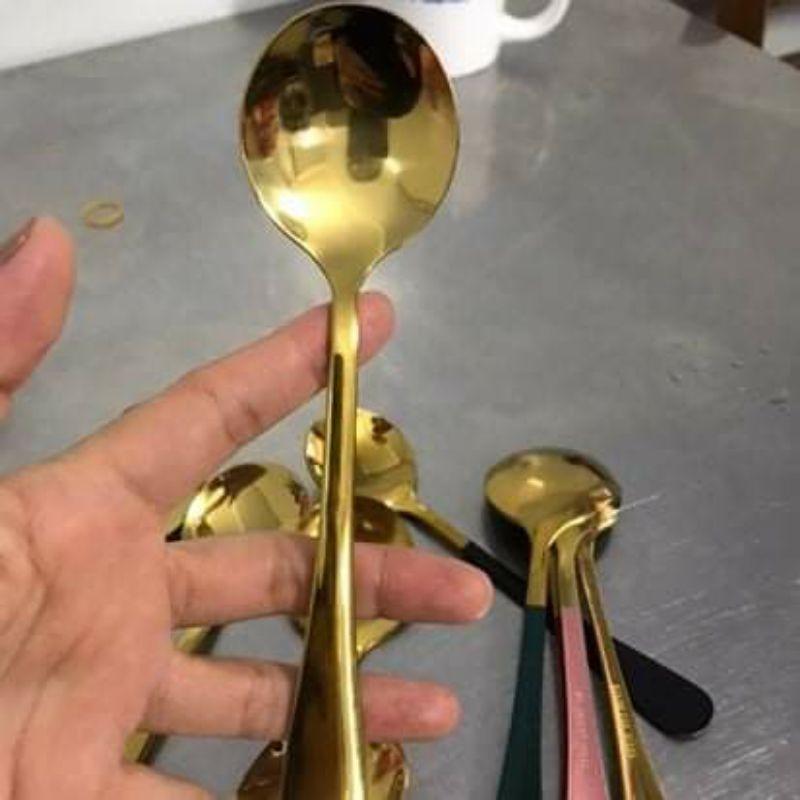 Combo 5 Thìa Inox Mạ Vàng Cán Dài Nhiều Mầu Không Gỉ Sang Trọng