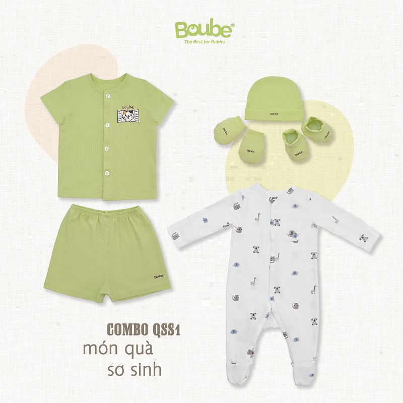 Combo SS01 quà tặng cho các em bé sơ sinh vừa chào đời Boube, Vải cotton organic thoáng mát - Size Newborn