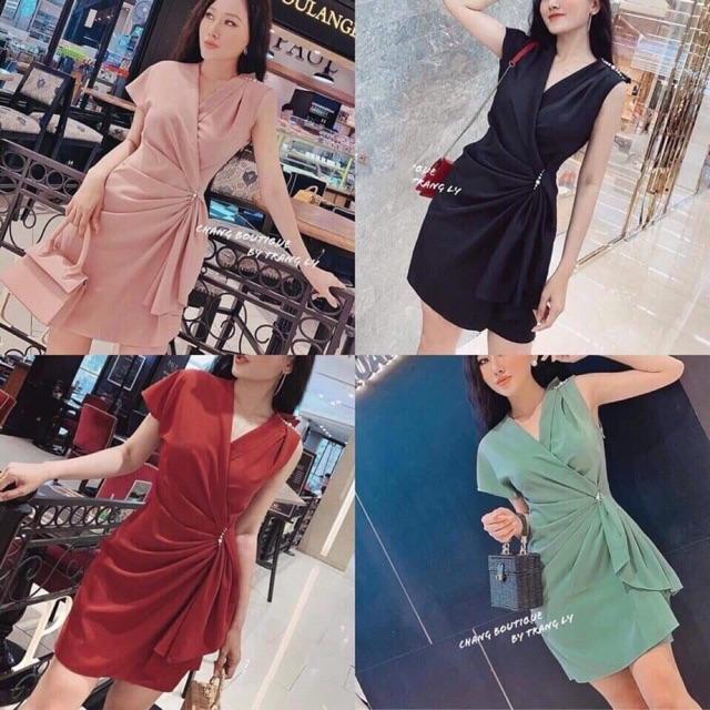 Đầm lệch tay vai cườm bèo eo sang chảnh