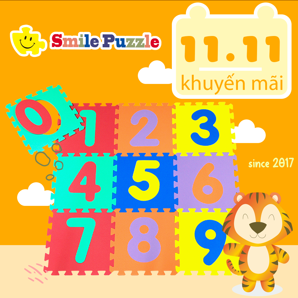 Thảm xốp lót sàn cho bé - chữ số Smile Puzzle_KHÔNG MÙI TIÊU CHUẨN CHÂU ÂU