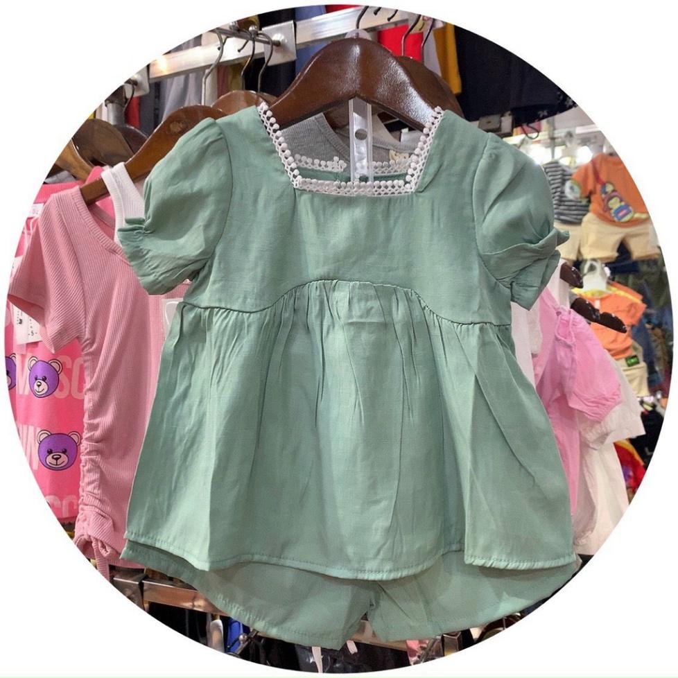 Bộ đũi cộc áo baby doll bé gái cổ ren điệu đà