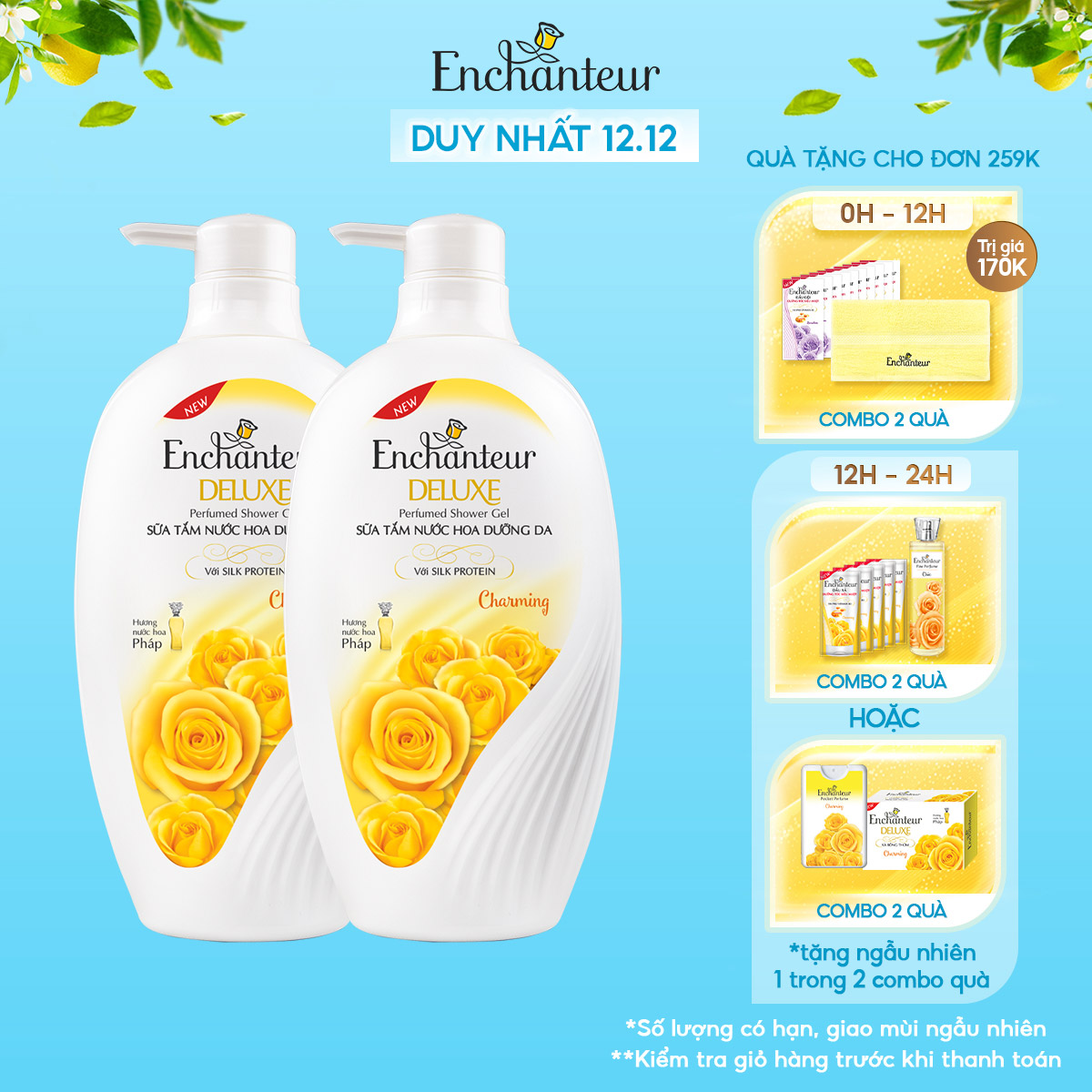 Combo 2 Sữa tắm nước hoa dưỡng da Enchanteur Charming 450gr/ Chai