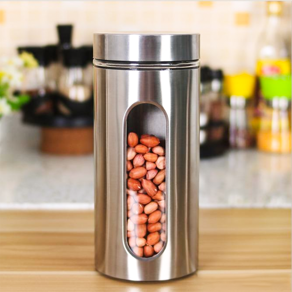 Hộp Đựng Thực Phẩm Thủy Tinh Bọc Inox Hình Trụ Tròn GAGI Mã GH21 Sang Trọng Chống Ẩm Mốc Tốt, Dày Dặn Siêu Bền - Hàng Chính Hãng - 1300ml