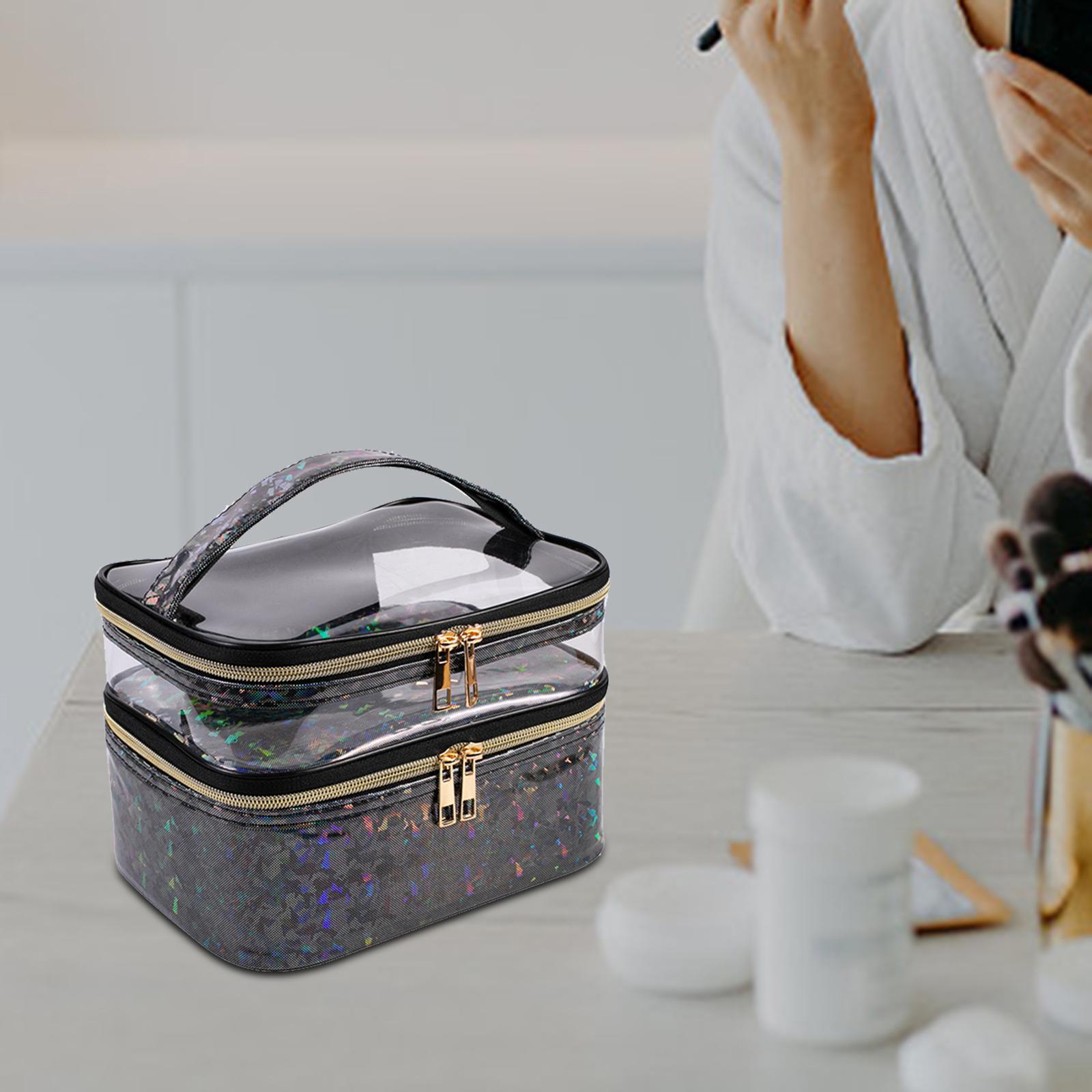Double Layer Cosmetic Bag Makeup Bag Toiletry Bag Transparent Makeup Brush Bags Quality Zipper
