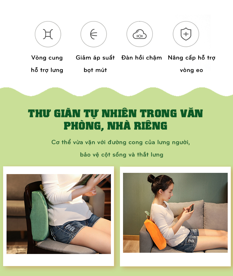 Gối tựa lưng văn phòng cao su non A kích thước 34 x 34 cm x 6/10cm