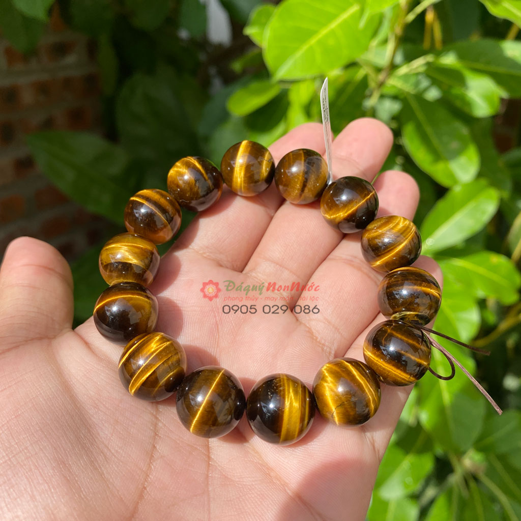 Vòng tay Nam đá mắt hổ kích thước hạt 14ly