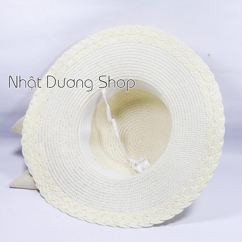 Mũ cói NƠ TO vành rộng 10 cm, vòng đầu 57 cm - chất liệu vải cói đẹp thích hợp cho chị em phụ nữ