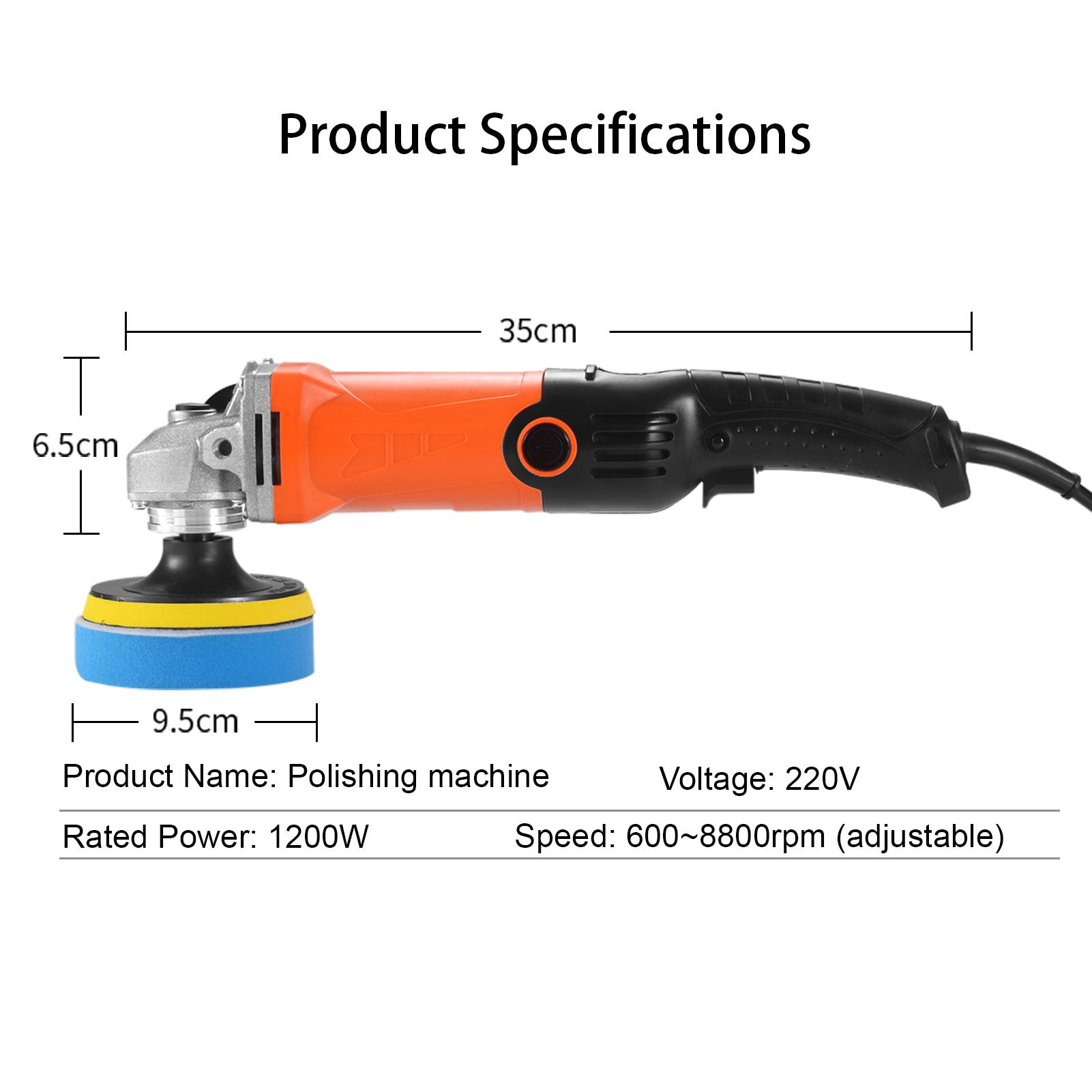 1200W Polishing Machine Set with 14 Sponge Wheels 8800RPM Variable Speed Car Polisher Electric Polisher