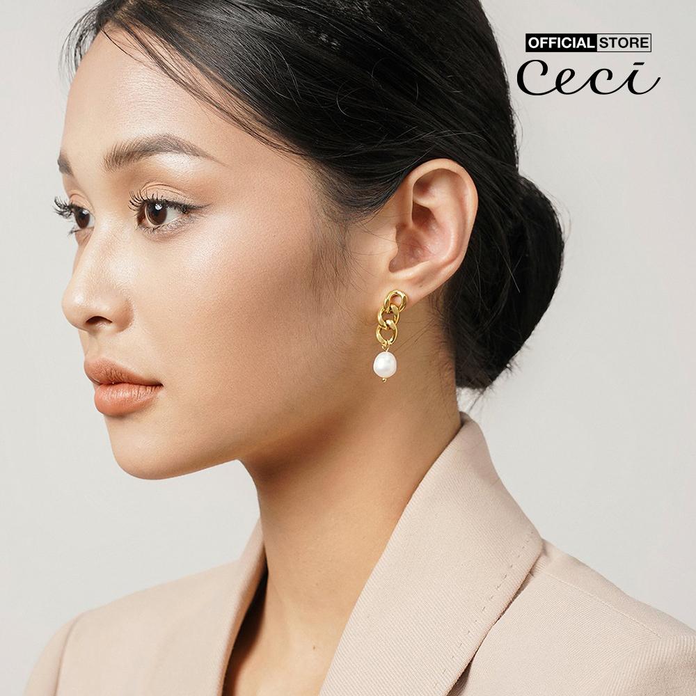 CECI - Khuyên tai nữ mắc xích phối ngọc trai sang trọng CC1-02000133