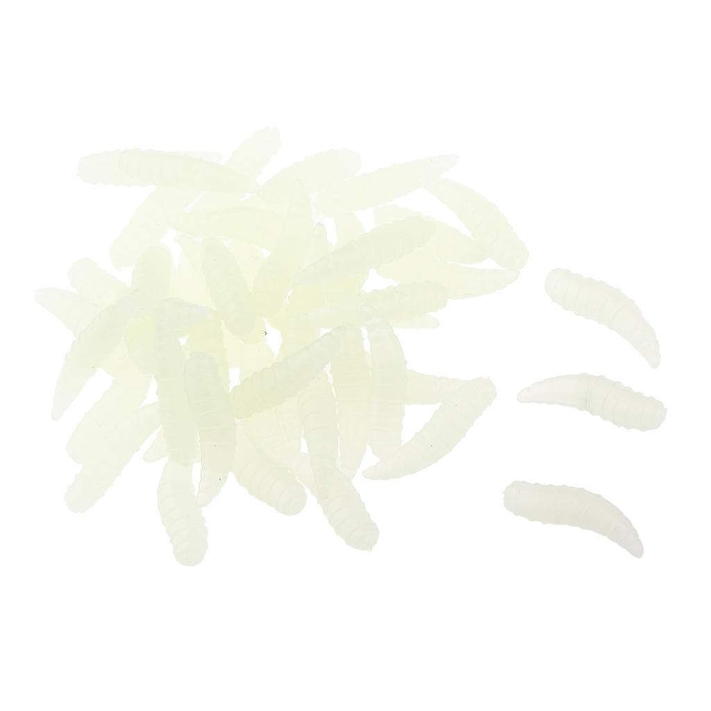100 Pieces 16mm Glow Maggot Fishing Lures Soft Silicone Worm Cream Bait