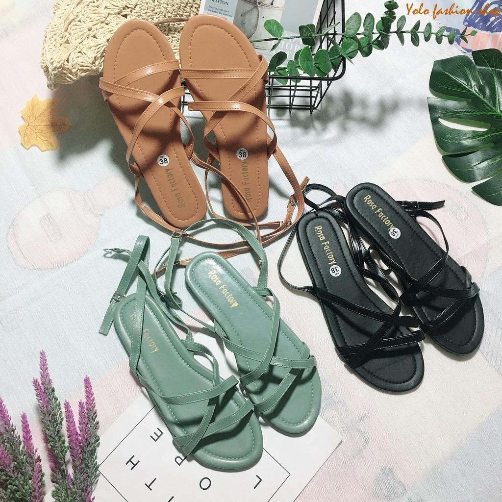 Kèm hình thật-SB8-Sandal nữ đế bằng quai đan chéo siêu xinh