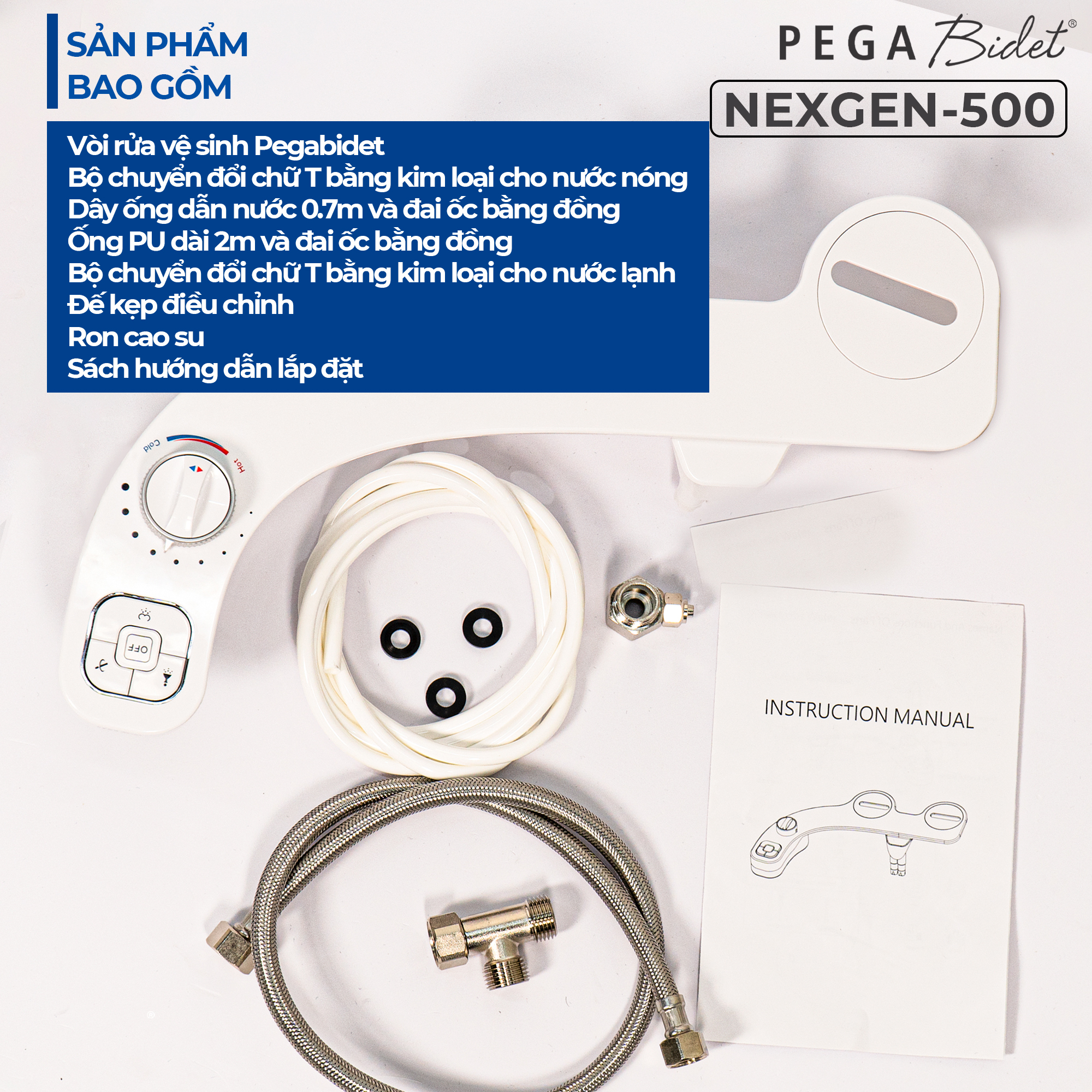 Vòi Xịt Rửa Vệ Sinh Thông Minh PEGA Bidet NEXGEN-500 Nóng Lạnh Thế Hệ Mới, 2 Vòi Rửa có Vòi Chuyên Dụng Cho Nữ, Dễ Lắp Đặt, Rất cần cho Trẻ Em, Người Già và Phụ Nữ Mang Thai - Thương Hiệu Mỹ