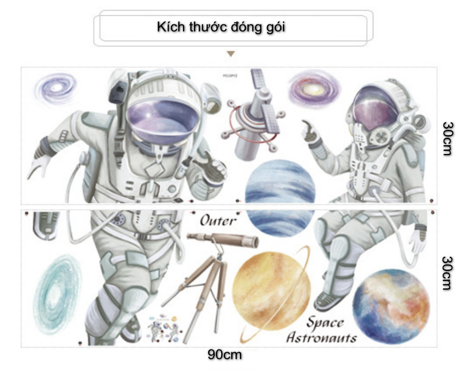 Decal trang trí tường - Chạy trên vũ trụ cùng 2 người phi hành gia