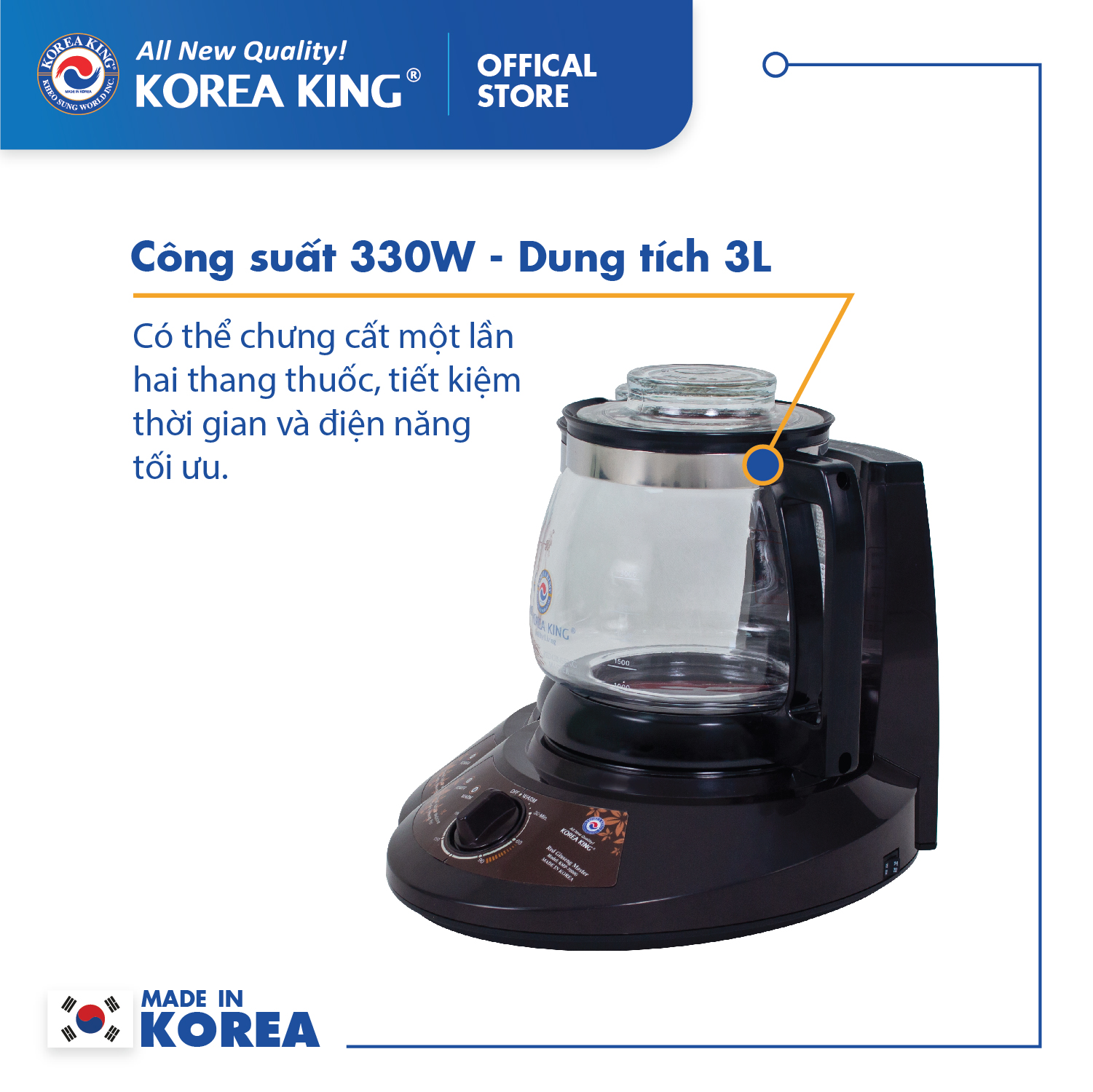 Siêu sắc thuốc Korea King KMP–7000G (220V/50HZ, 3000ML, 330W )- Hàng chính hãng