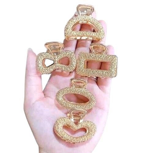 Set 5 Kẹp Tóc Đính Đá Vân Nổi Mạ Vàng Phong Cách Hàn Quốc Cho Nữ