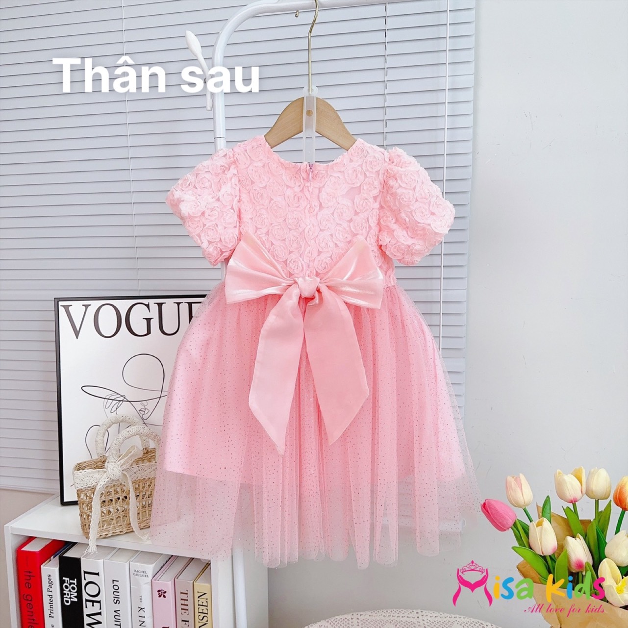 Đầm voan công chúa cho bé gái màu trắng hồng đỏ đi chơi dự tiệc đẹp từ 10-35kg hàng thiết kế cao cấp