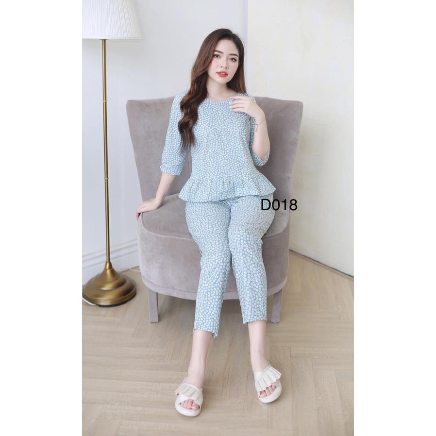 Quần áo mặc nhà, Đồ bộ sau sinh hoa chất kate hàn hoa lá đẹp