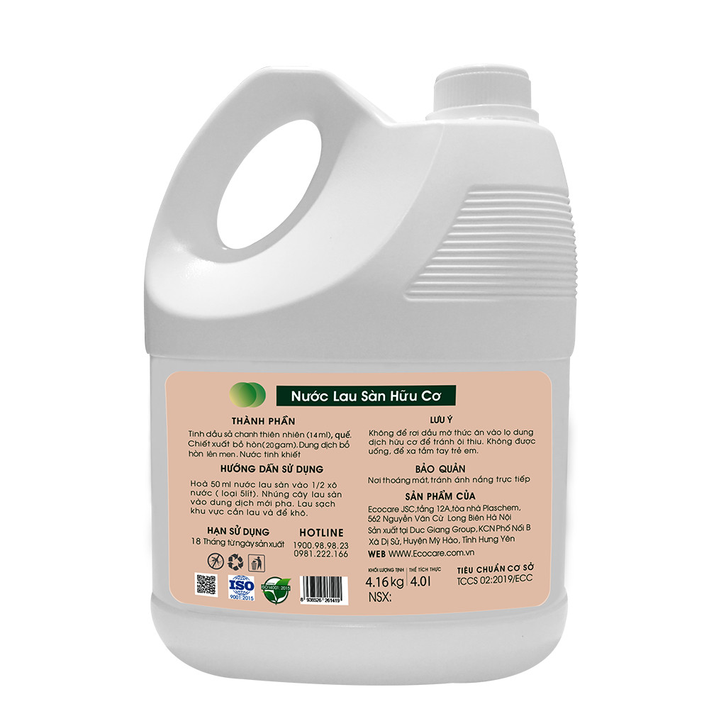 Nước lau sàn hữu cơ đuổi muỗi hương Sả Chanh 4000ml thương hiệu Ecocare