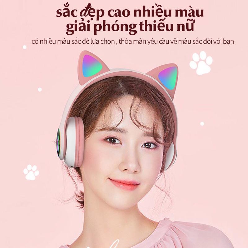 Tai nghe headphone máy tính tai mèo không dây bluetooth phát quang có micro thích với tất cả các loại điện thoại