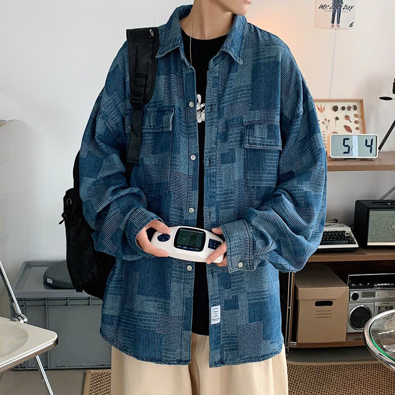 Áo sơ mi khoác ngoài form rộng unisex - Áo sơ mi sọc xanh dương số 29