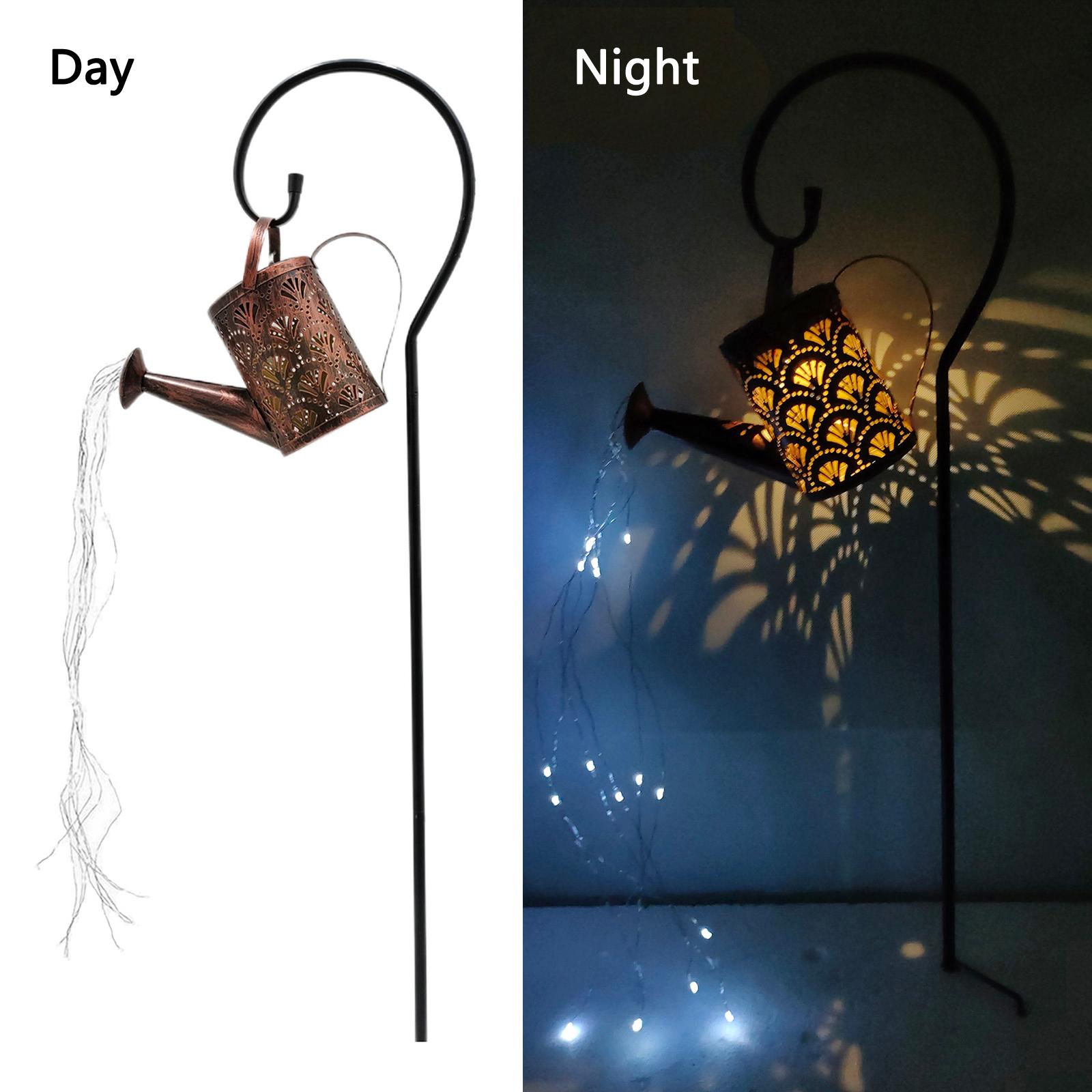 Solar Waterfall Outdoor Light LED Watering Can Waterproof Outdoor Garden Art Lamp Decoration