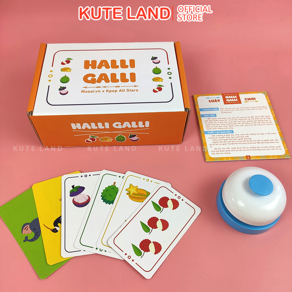 Bộ Board Game bài hoa quả Halli Galli Việt Hóa vui nhộn hộp cứng giải trí tụ họp bạn bè siêu vui
