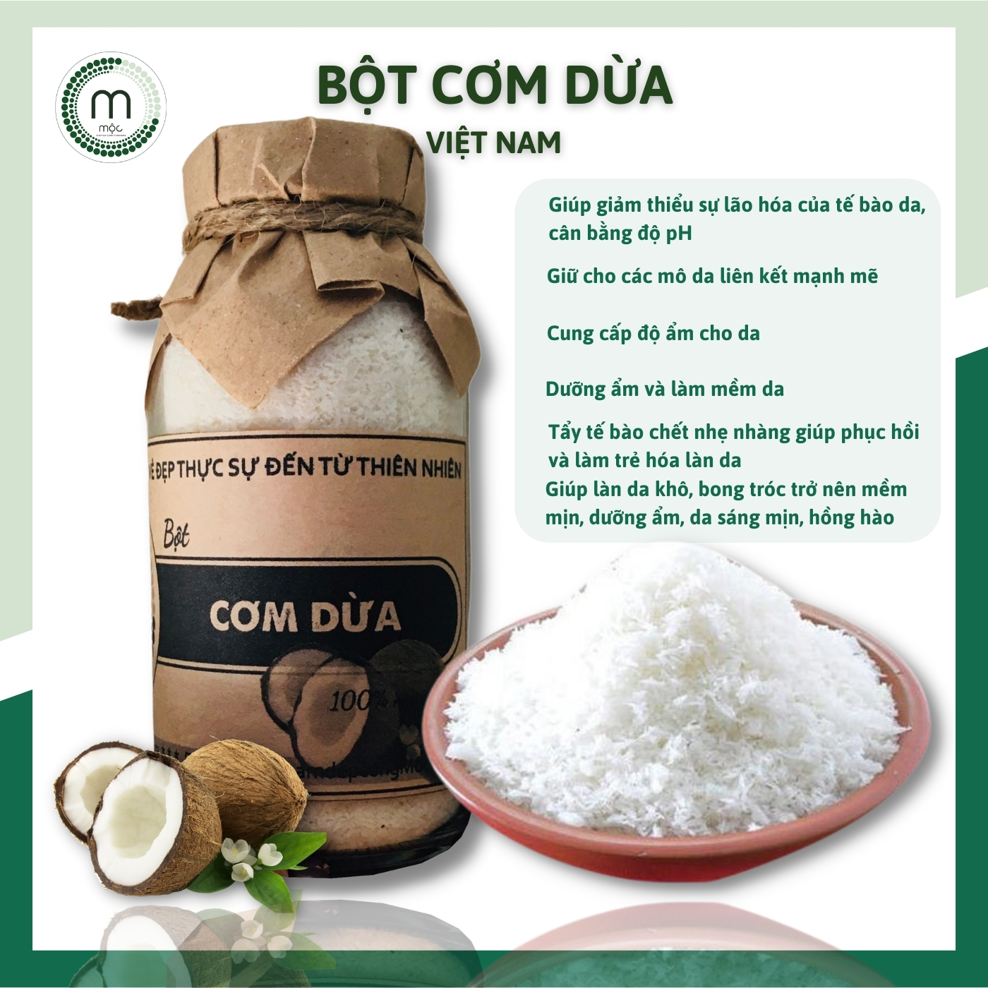 Bột Cơm dừa đắp mặt thiên nhiên đắp mặt nạ nguyên chất 100ml (35g)