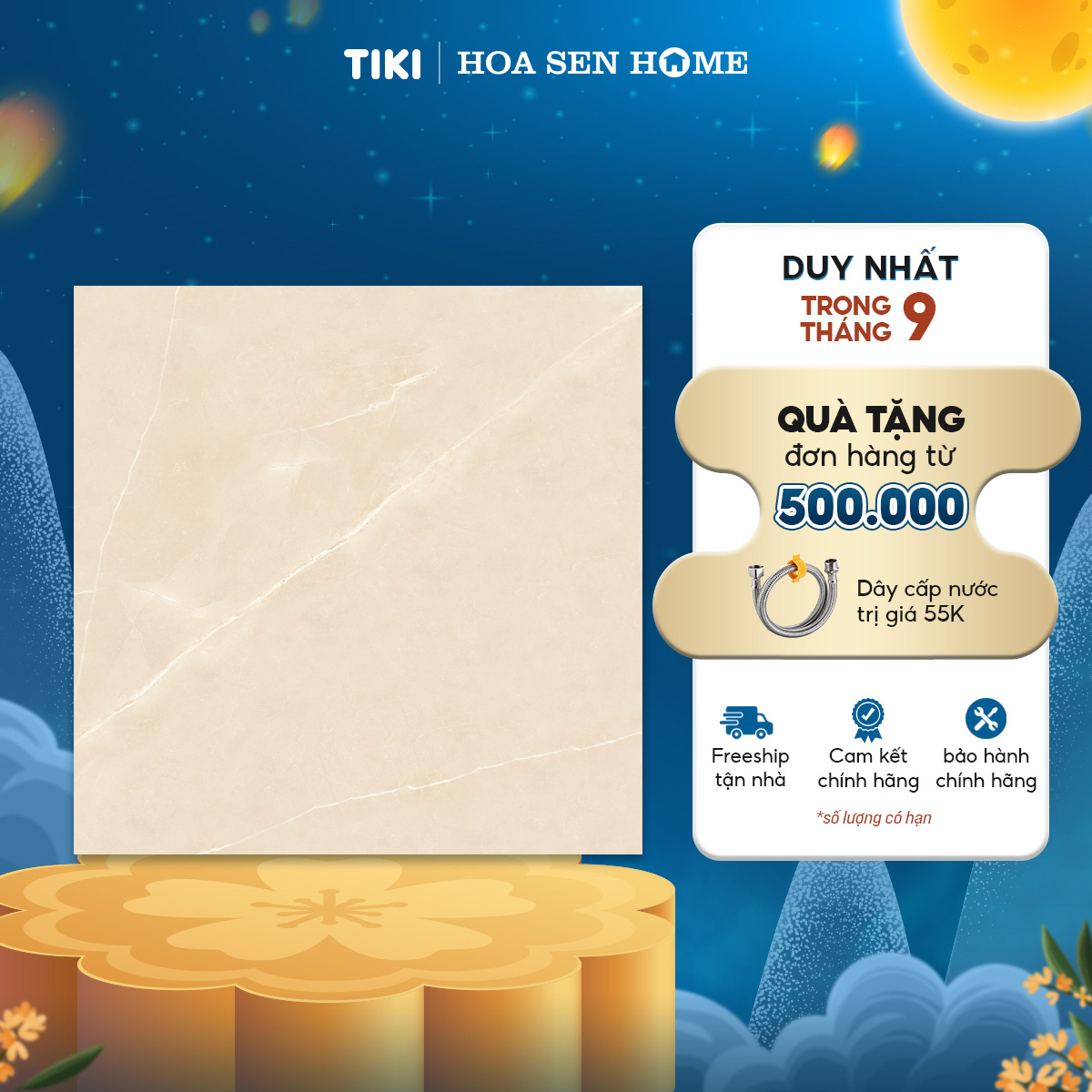 Gạch lát nền granite LUSTRA INSPA1001000006 màu be nhạt, vân đá tự nhiên màu trắng, gạch 1 face, kích thước 1000mmx1000mm, thùng 2 viên - Hàng chính hãng