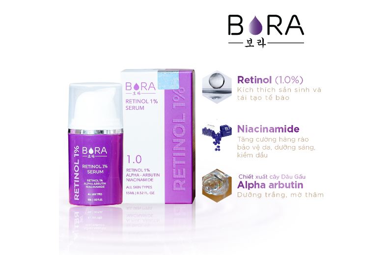 Serum dưỡng trắng, ngăn ngừa lão hóa và tái tạo da Bora Retinol 1% chai 15ml