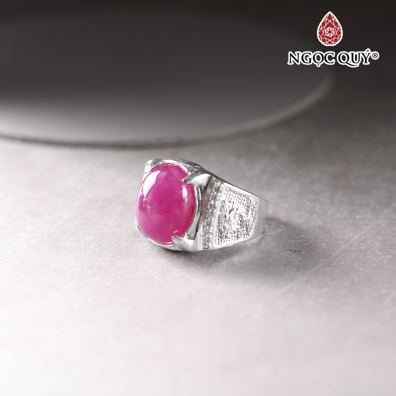 Nhẫn bạc nam mặt đá Ruby 14x11mm Ni18 mệnh hỏa, thổ - Ngọc Quý Gemstones