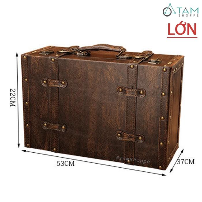 Vali cổ điển bọc da Vintage đinh tán cạnh vuông VL-21