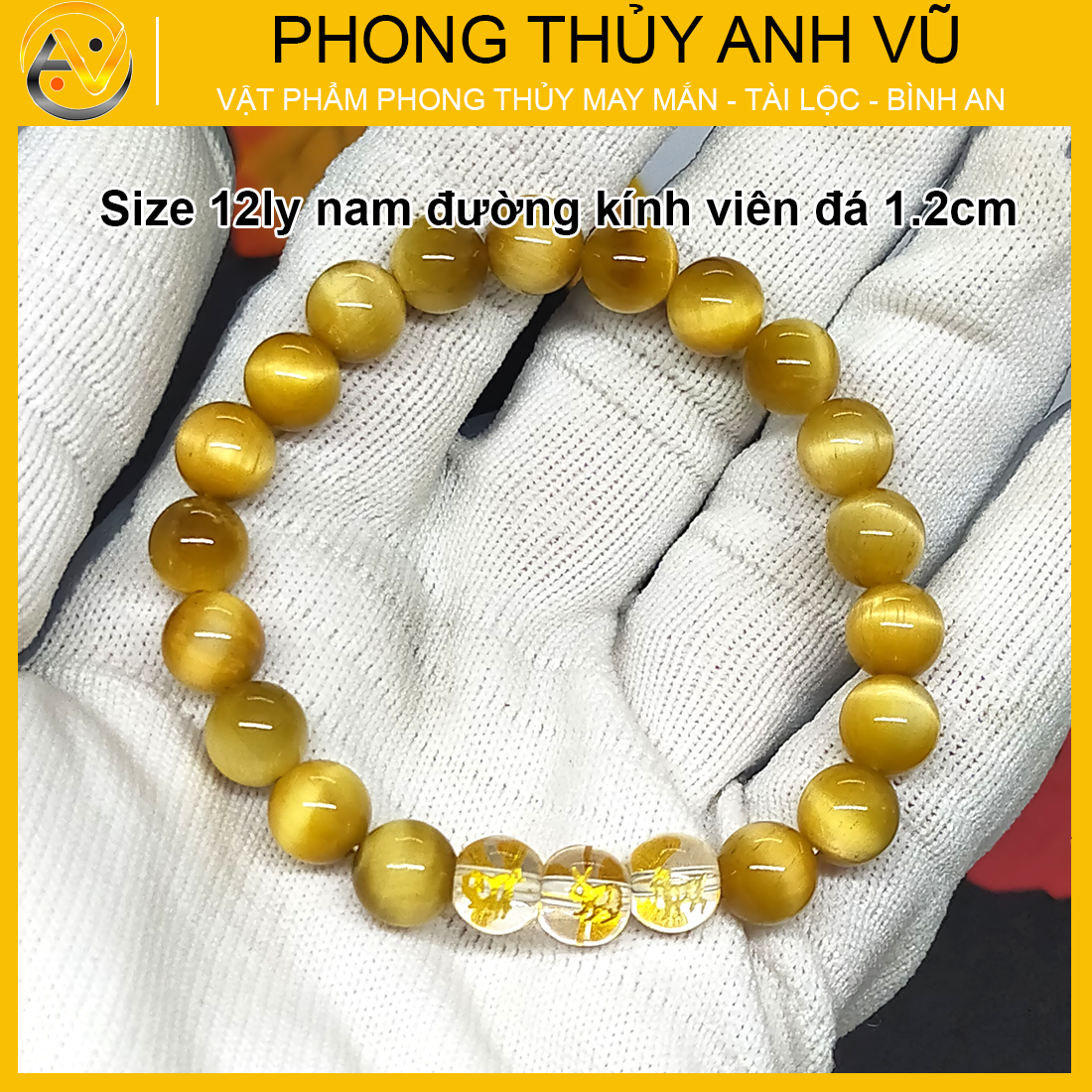 Vòng tay phong thủy nam hợi mão mùi đã khai quang - chất liệu mắt hổ vàng nâu tự nhiên - size 8 10 12ly - may mắn tài lộc - Vòng Tam Hợp Anh Vũ