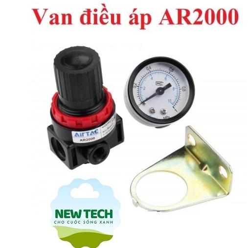 Bộ van điều chỉnh áp suất AR2000 kèm đồng hồ khí nén ren 13mm