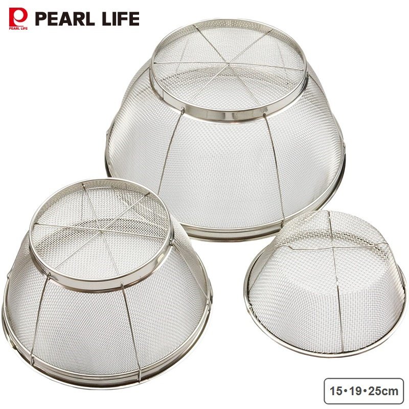 Set 3 Rổ Inox Không Gỉ Pearl Life Đựng Thực Phẩm Đa Năng Hàng Nội Địa Nhật Cao Cấp