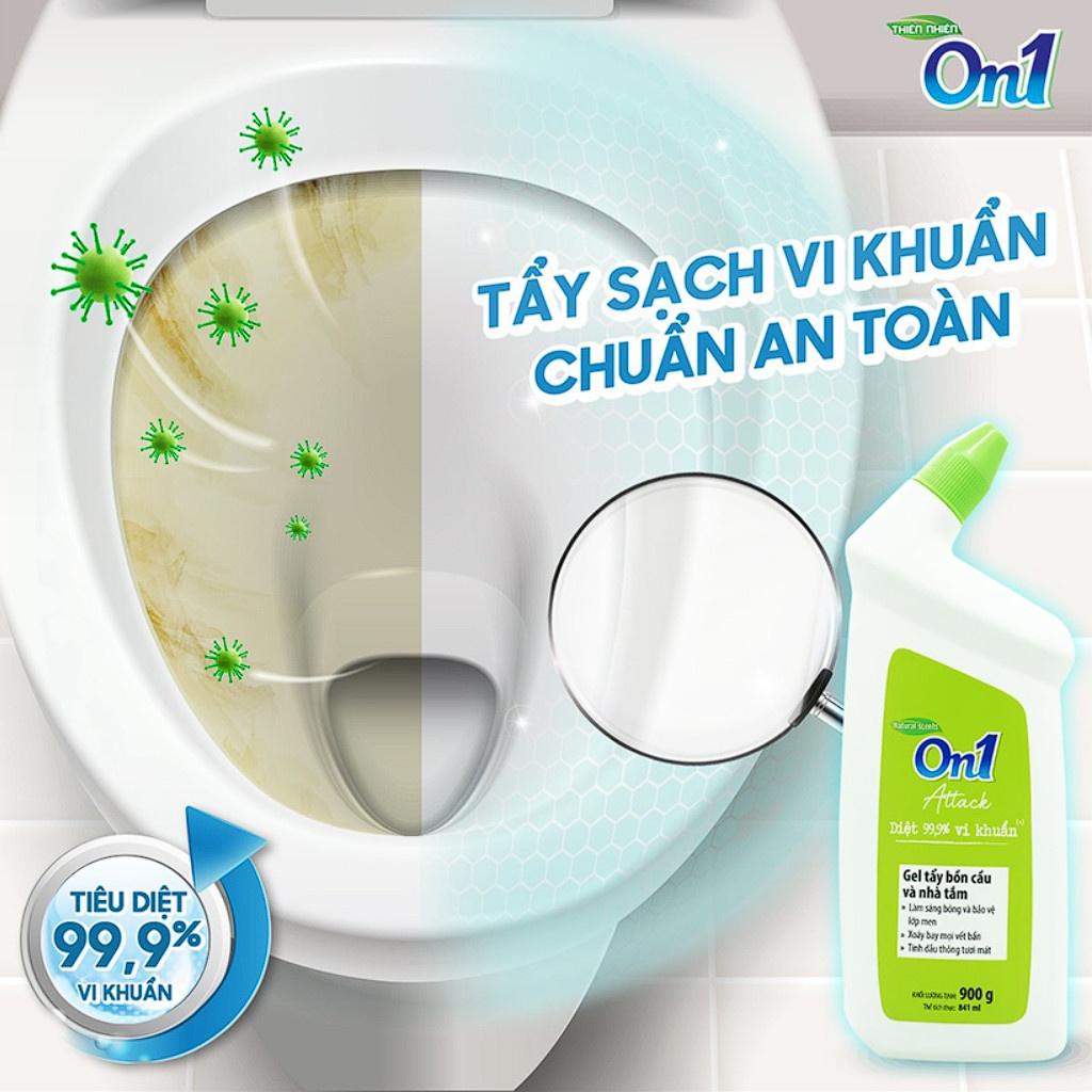 Gel tẩy bồn cầu và nhà tắm On1 dung tích 900G N0502, giúp diệt khuẩn 99,9 %, tẩy ố, làm trắng nhà tắm, bồn cầu hiệu quả