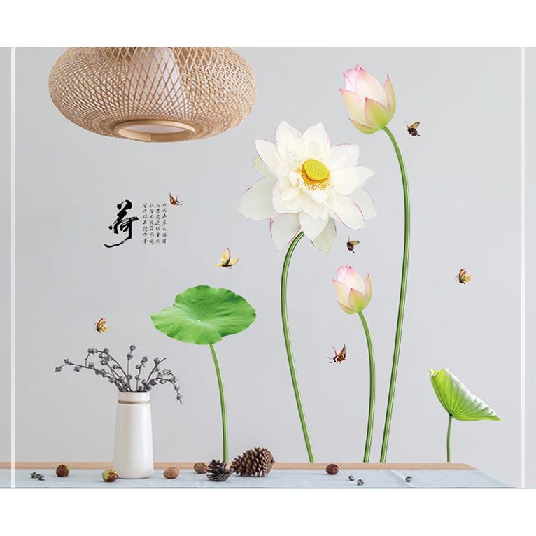Decal trang trí tường Hoa Sen Trắng dịu dàng