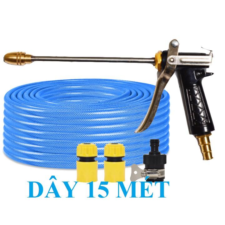 Bộ dây vòi xịt bơm nước tưới rửa , tăng áp 3 lần, loại 15m 206318 đầu đồng,cút,nối đen+ mở chai