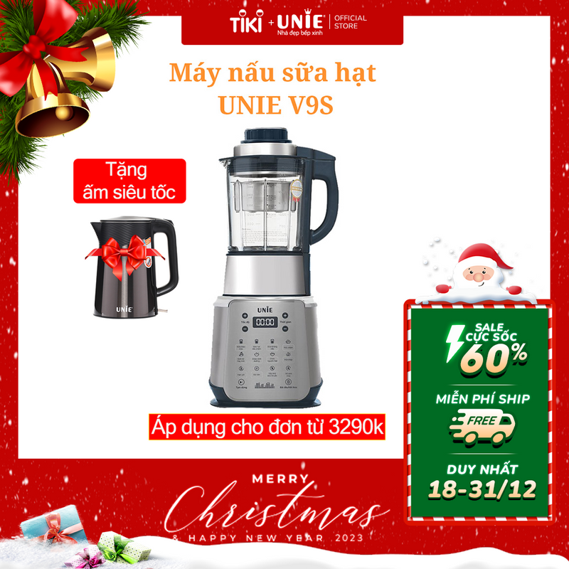 Máy làm sữa hạt Unie V9S, công suất 1800W, dung tích 1.75L, tự làm sạch sấy cối thủy tinh chịu nhiệt -Unie Official Store- Hàng chính hãng