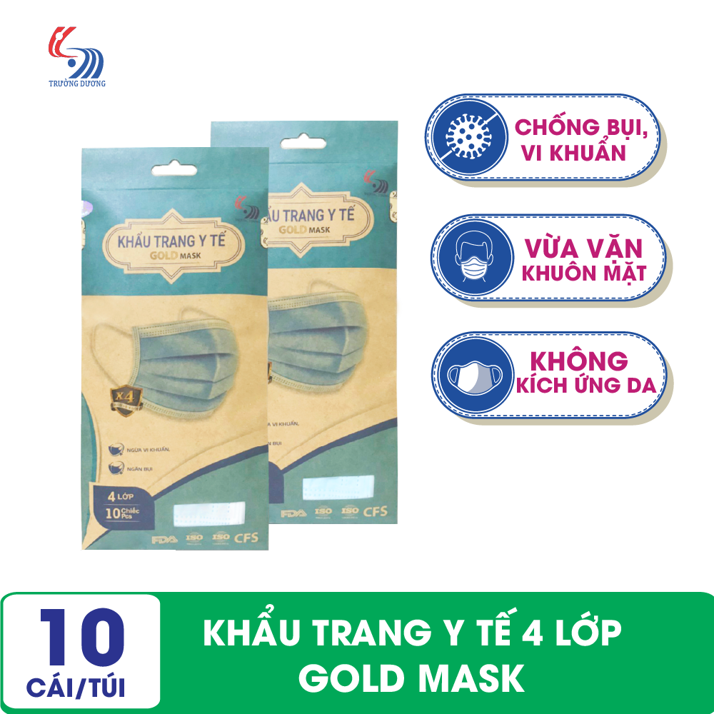 Khẩu trang y tế 4 lớp kháng khuẩn toàn diện Gold Mask Trường Dương - Túi 10 cái